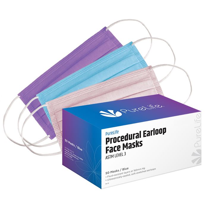 PureLife ASTM Level 3 Earloop Face Masks- 1 box of 50 masks, Pink