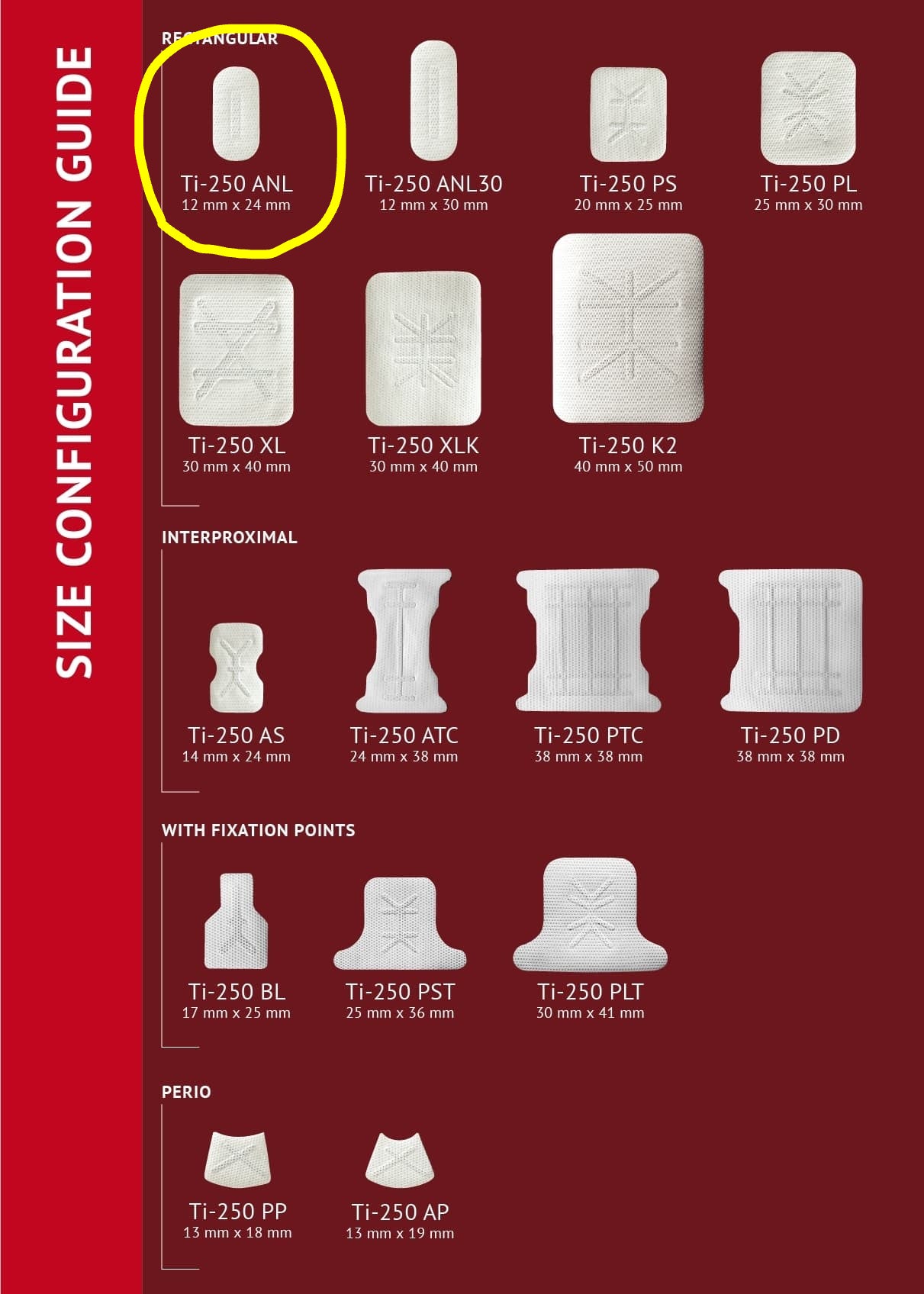 Cytoplast Ti-250 d-PTFE Titanium-Reinforced Membrane, Anterior Narrow, Non-Resorbable, 12 x 24 mm (1 / Box)